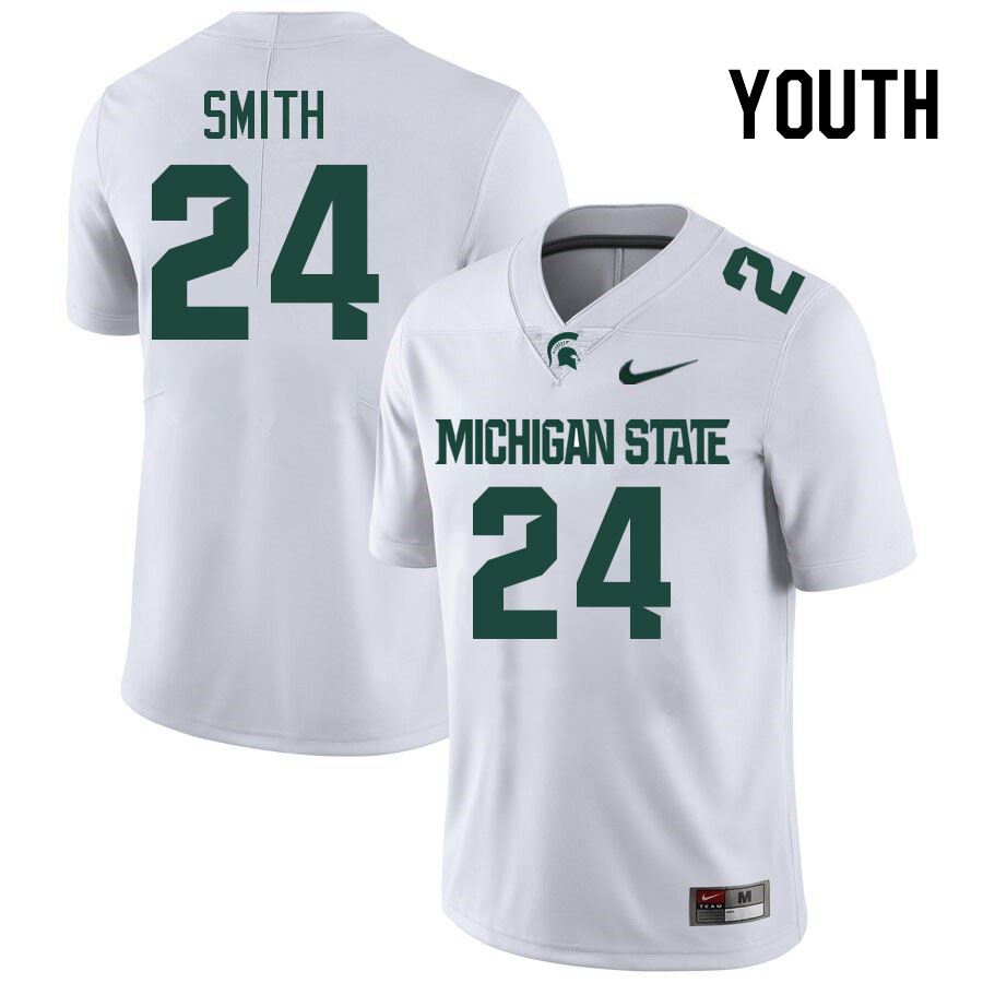Youth #24 Shawn Smith Michigan State Spartans College Football Jersesys Stitched-White